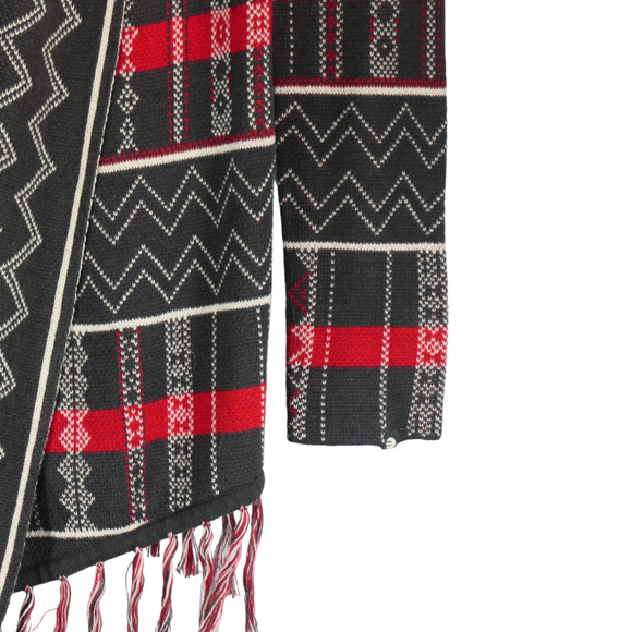 Designers Closet Billabong Cardigan Sweater Women Large Gray Long Tribal Fringe - Picture 7 of 9